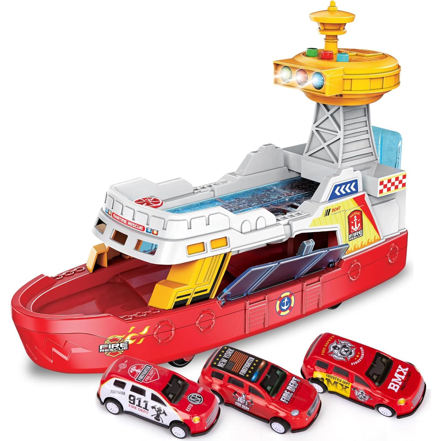 Barco de Bomberos Iluminado ArtCreativity con 3 Coches