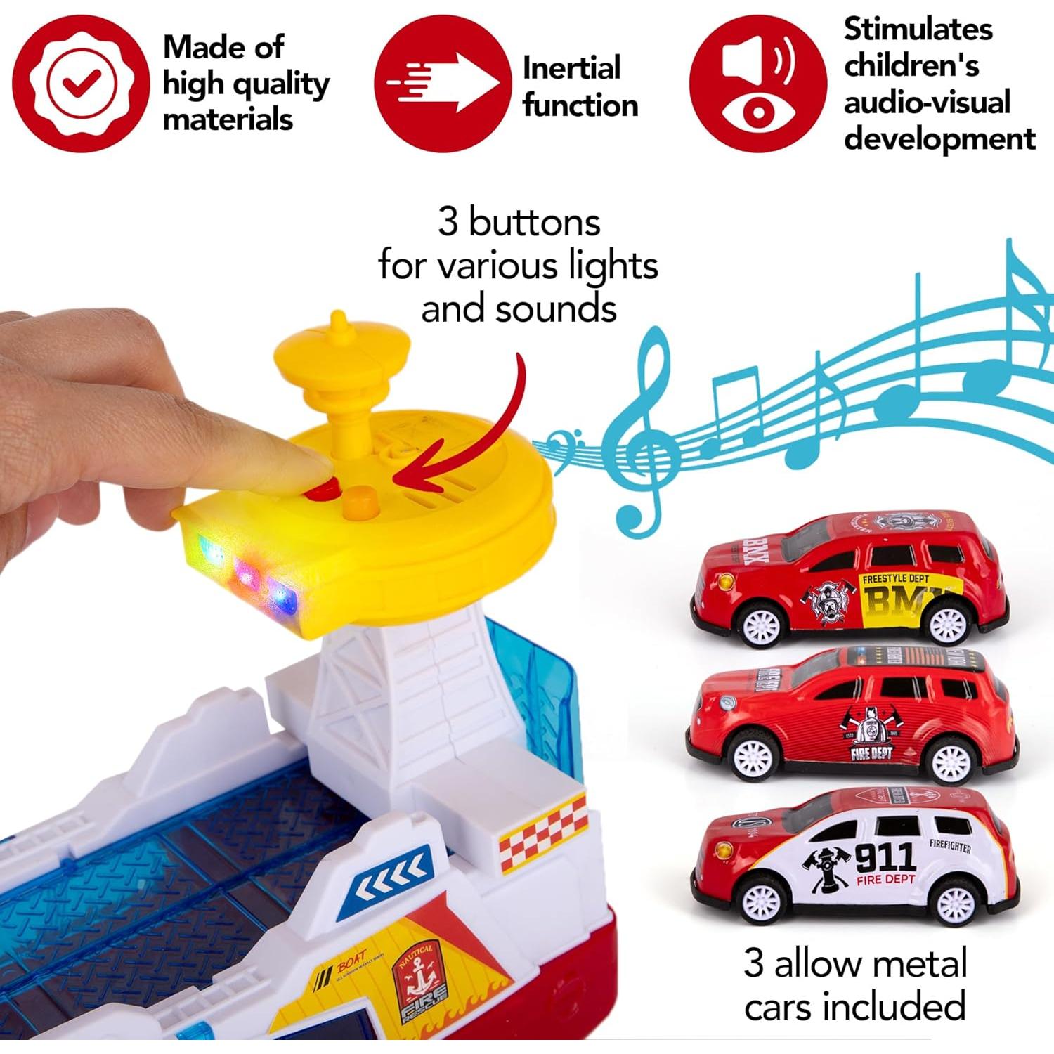 Barco de Bomberos Iluminado ArtCreativity con 3 Coches