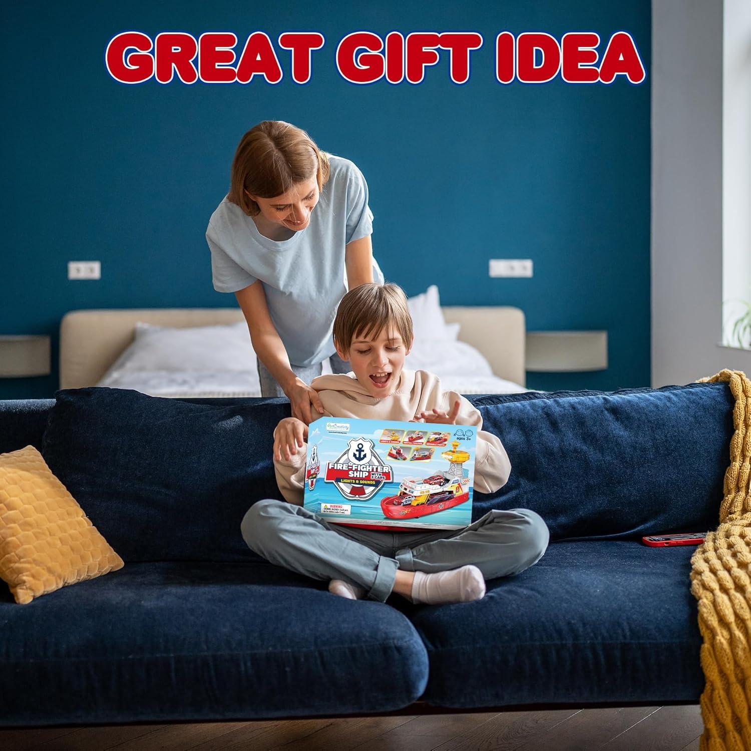 Barco de Bomberos Iluminado ArtCreativity con 3 Coches