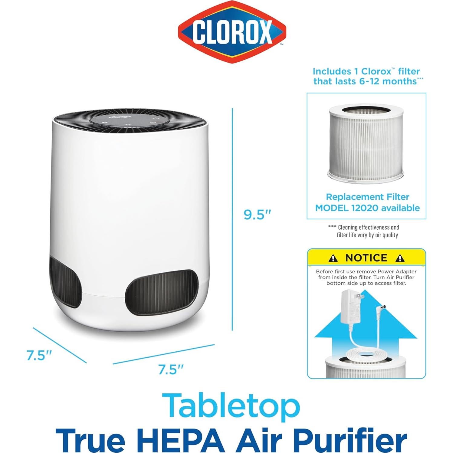 Purificador de Aire Clorox HEPA para Habitaciones hasta 18.58 m²