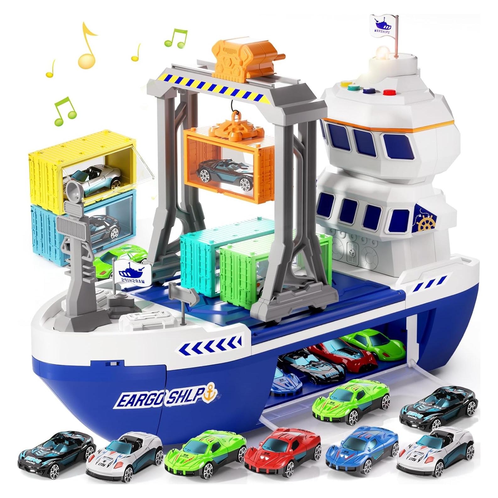 Barco de Juguete Eohemeral con Grúa y Coche Catapulta