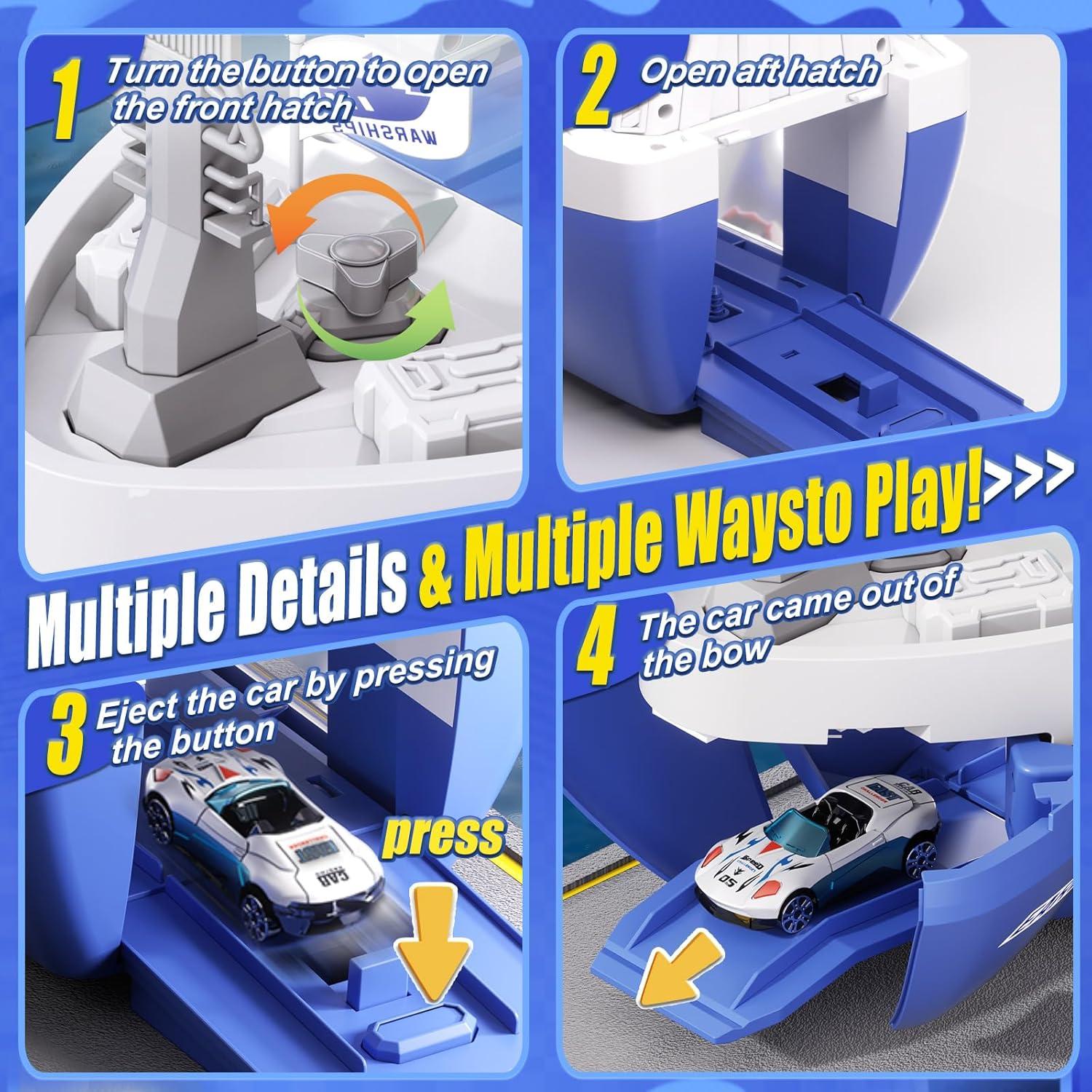 Barco de Juguete Eohemeral con Grúa y Coche Catapulta