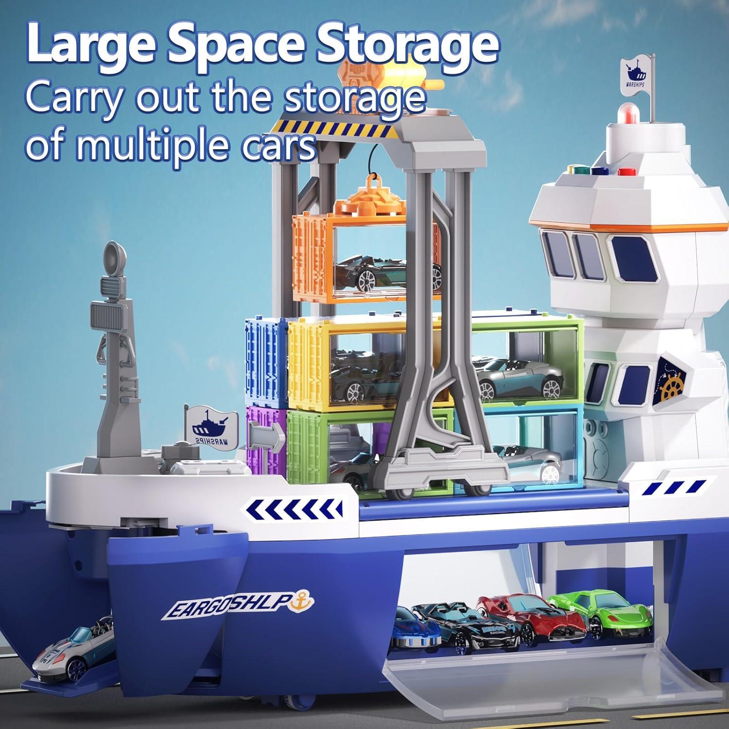 Barco de Juguete Eohemeral con Grúa y Coche Catapulta