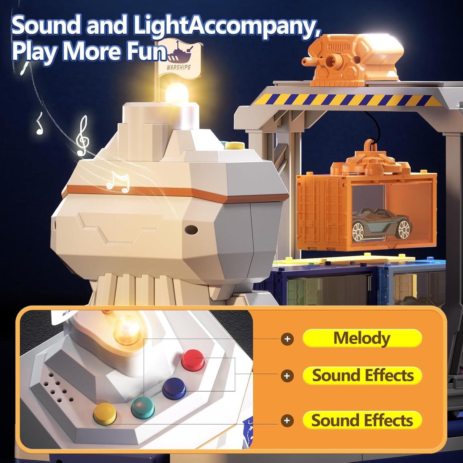 Barco de Juguete Eohemeral con Grúa y Coche Catapulta