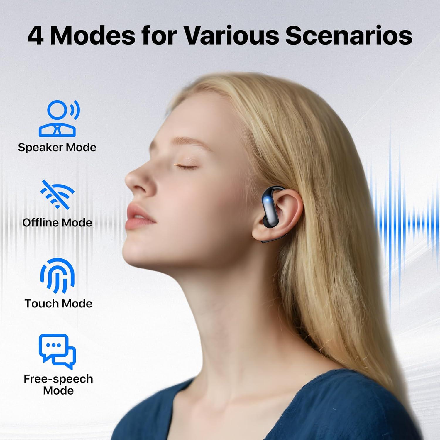 AI Language Translator Earbuds, 4-in-1 OWS Real Time 144 Languages and Accents Translation Earbuds, Audifonos Traductores Inglés Español Translation Device for Travel Business Learning, Black