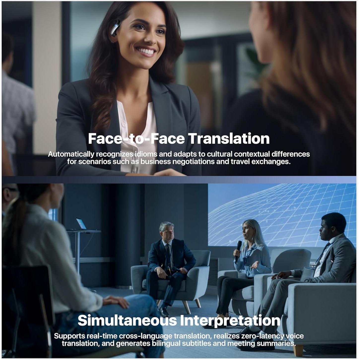 AI Language Translator Earbuds, 4-in-1 OWS Real Time 144 Languages and Accents Translation Earbuds, Audifonos Traductores Inglés Español Translation Device for Travel Business Learning, Black