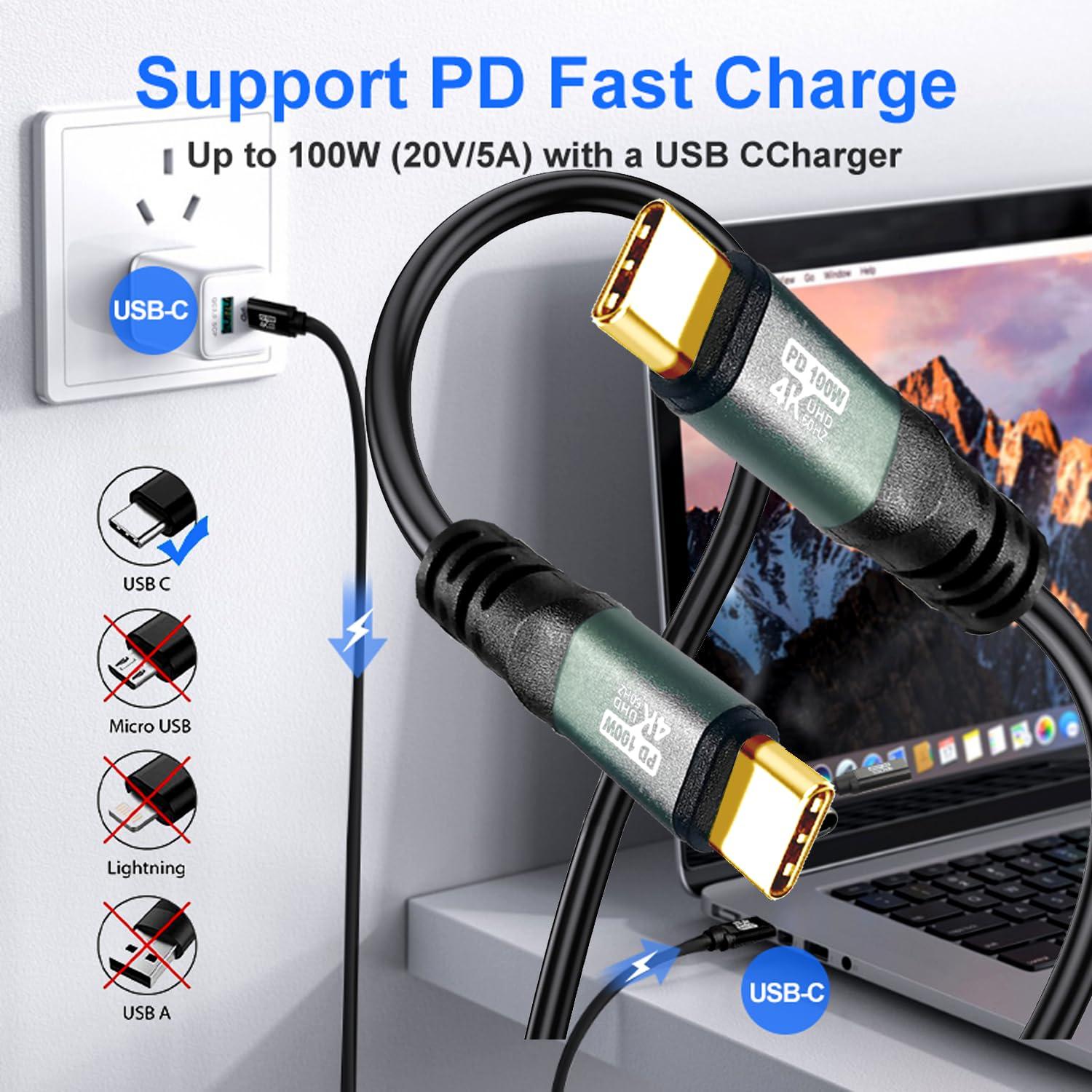 Cable USB-C a USB-C YOTETION 4K 60Hz 4.57m 100W Carga Rápida