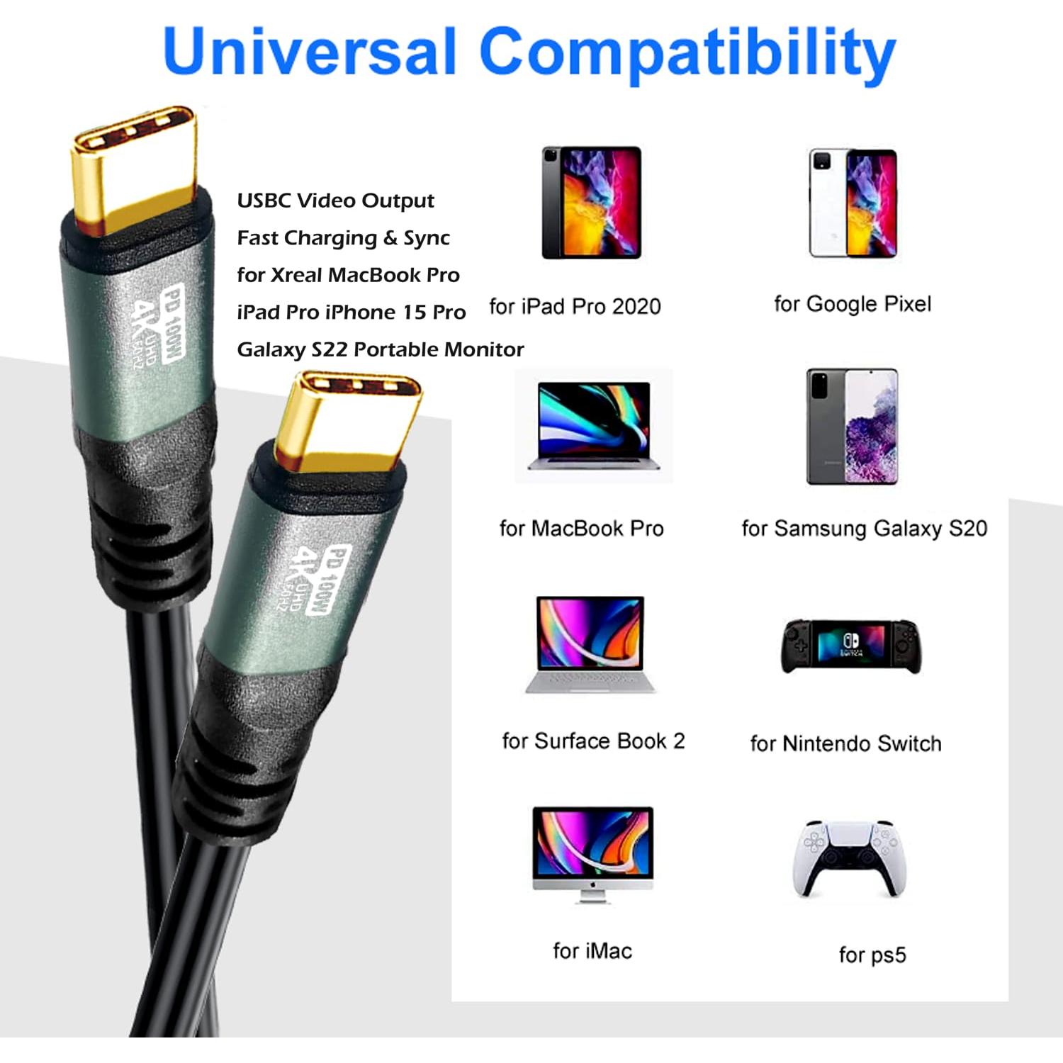 Cable USB-C a USB-C YOTETION 4K 60Hz 4.57m 100W Carga Rápida