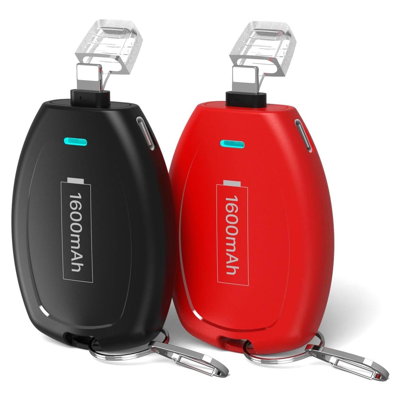 Cargador Portátil de Llavero 1600mAh para iPhone - Negro y Rojo