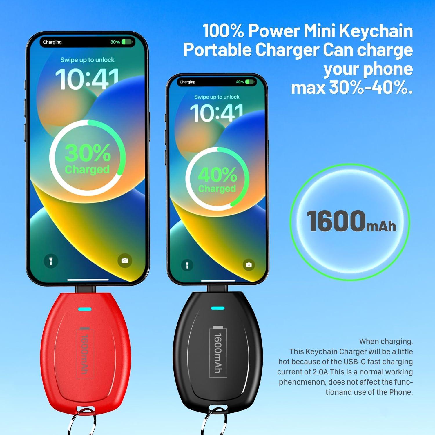 Cargador Portátil de Llavero 1600mAh para iPhone - Negro y Rojo