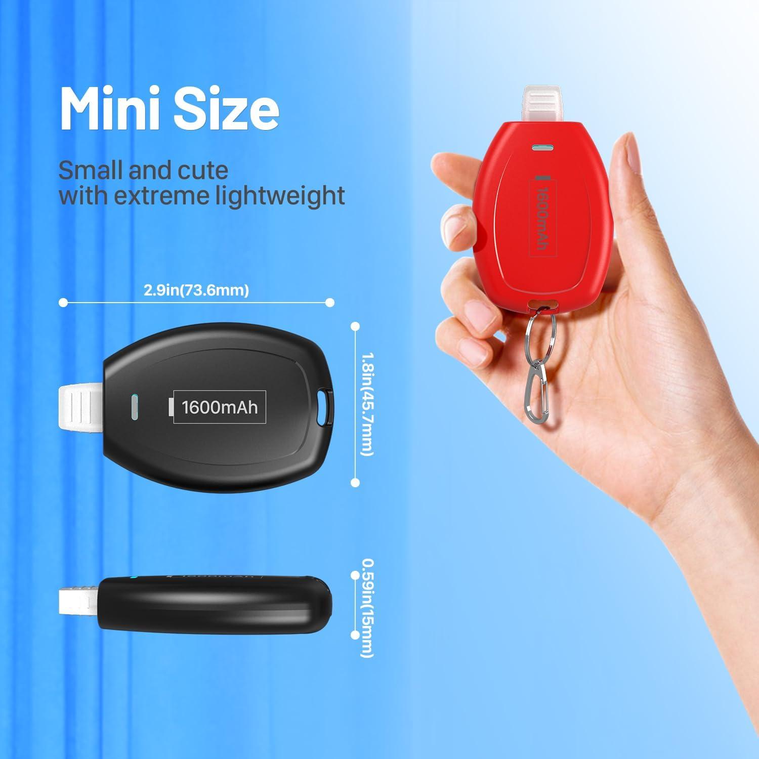 Cargador Portátil de Llavero 1600mAh para iPhone - Negro y Rojo