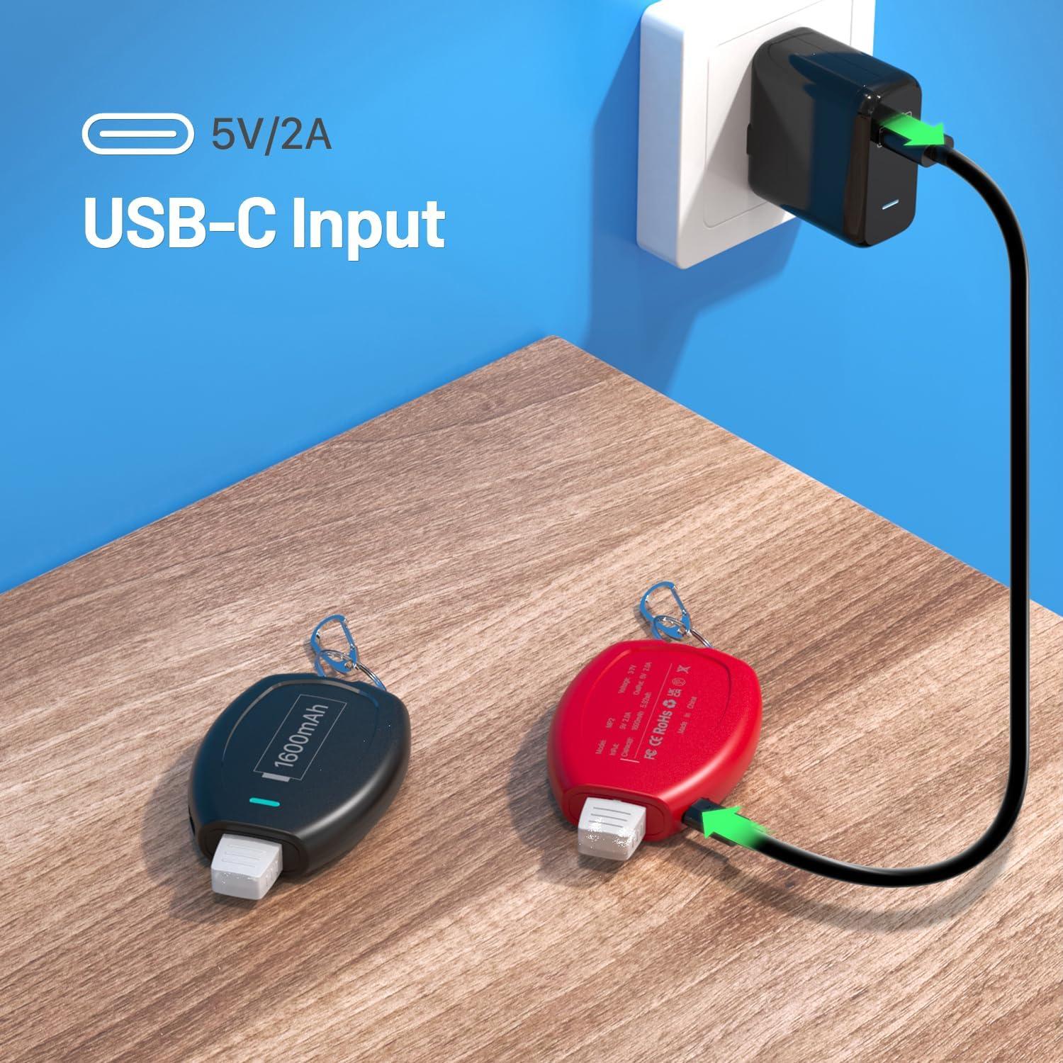 Cargador Portátil de Llavero 1600mAh para iPhone - Negro y Rojo