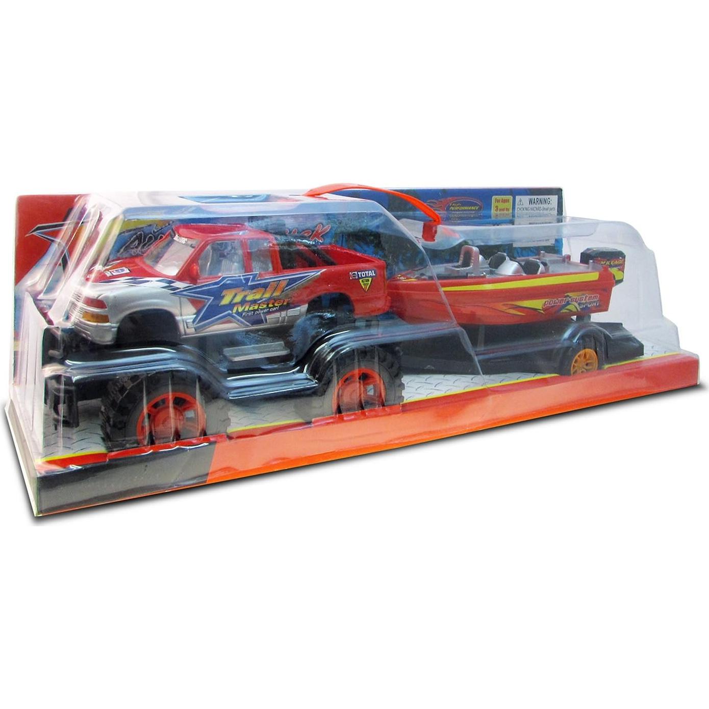 Juego de Camión Monstruo Mozlly con Remolque y Barco 22 cm