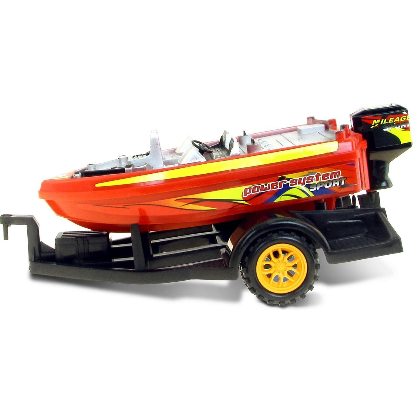 Juego de Camión Monstruo Mozlly con Remolque y Barco 22 cm