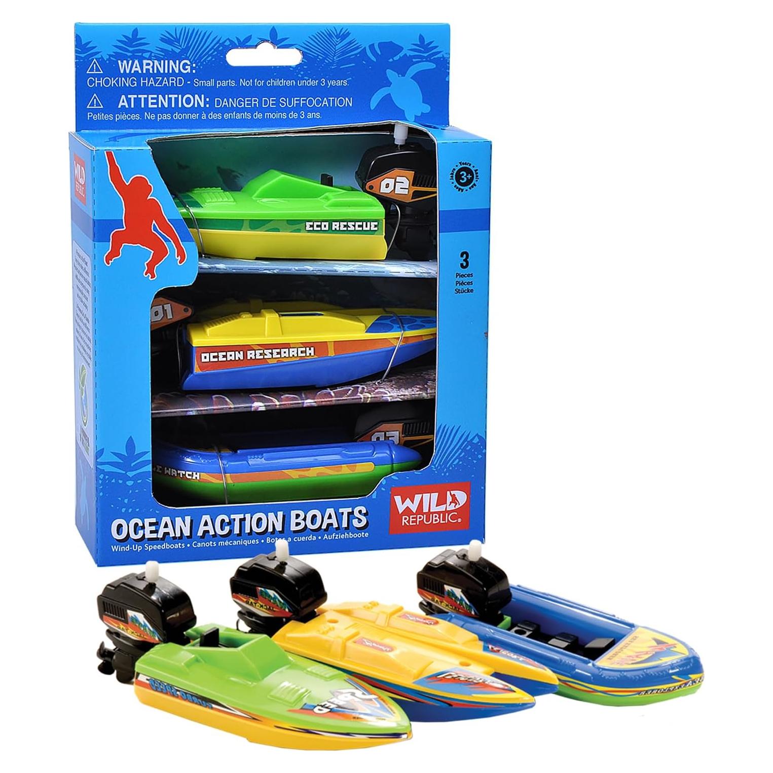 Paquete de 3 Barcos Oceánicos Wild Republic con Motor de Cuerda