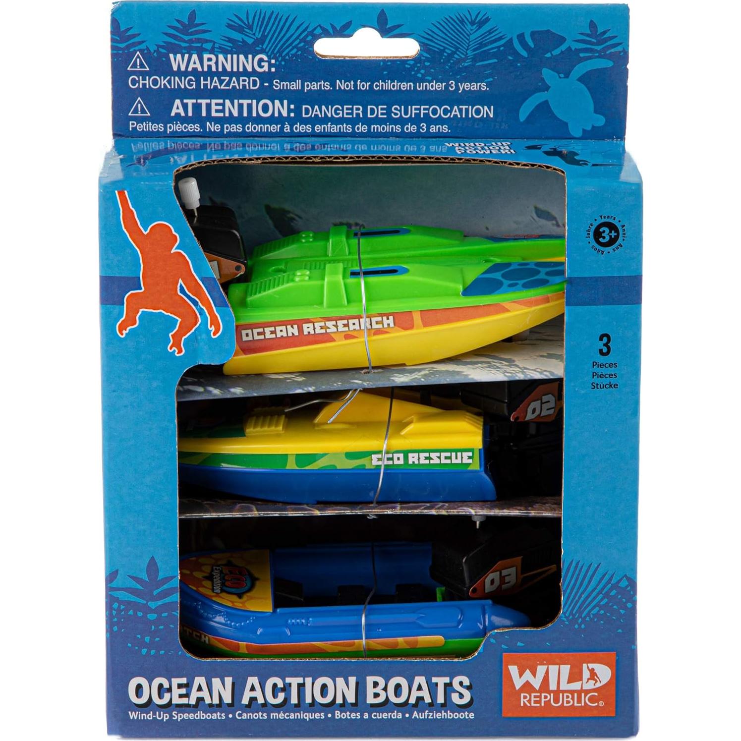 Paquete de 3 Barcos Oceánicos Wild Republic con Motor de Cuerda