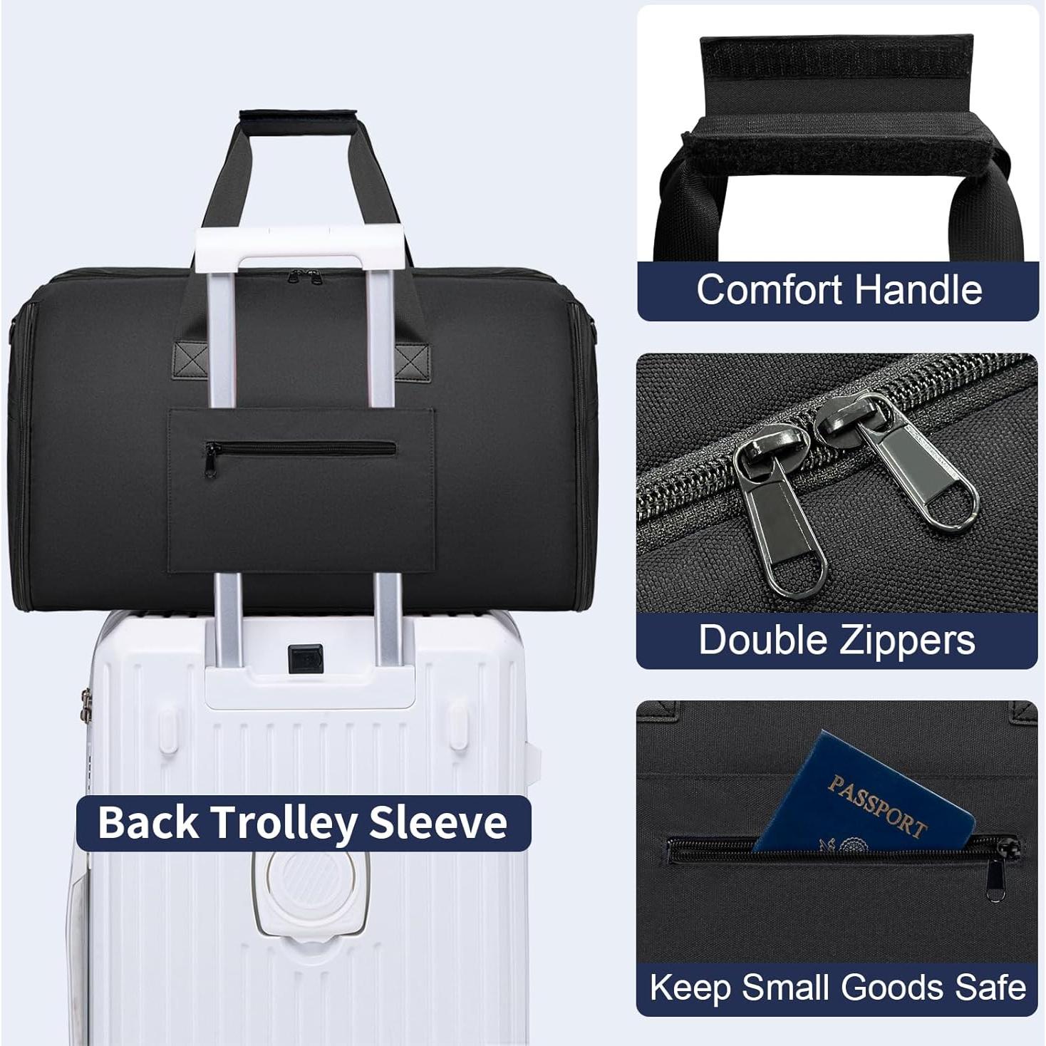 Bolsa de viaje tipo duffel 2 en 1 para prendas y laptop