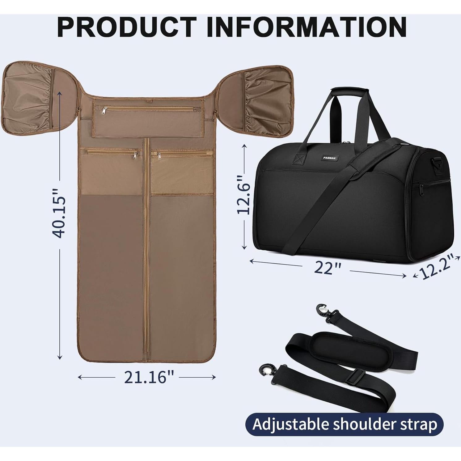 Bolsa de viaje tipo duffel 2 en 1 para prendas y laptop