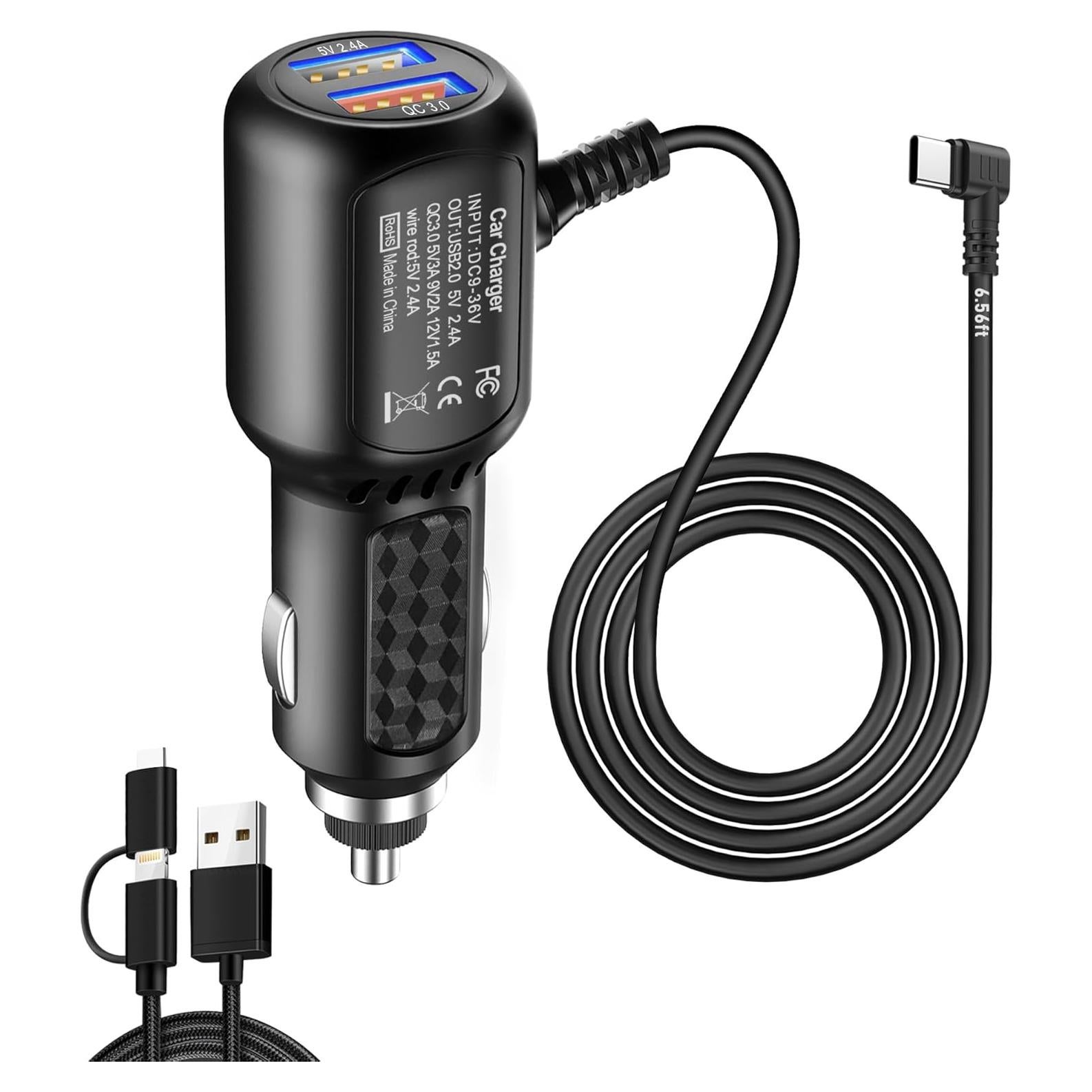 Cargador de Coche USB C 2 Puertos 3.4A con Cable 1.98m REDTIGER