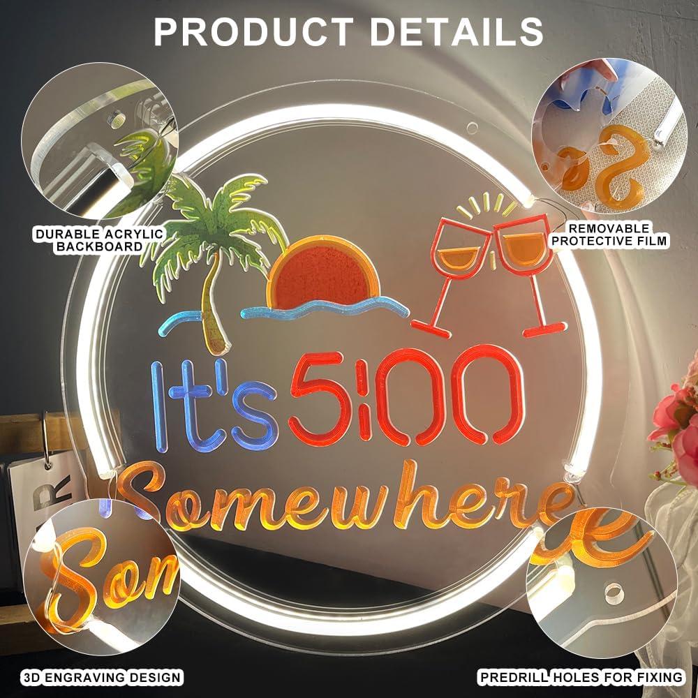 Letrero de Neón Colysor 43.2x33cm Es 5 O'clock en Algún Lugar