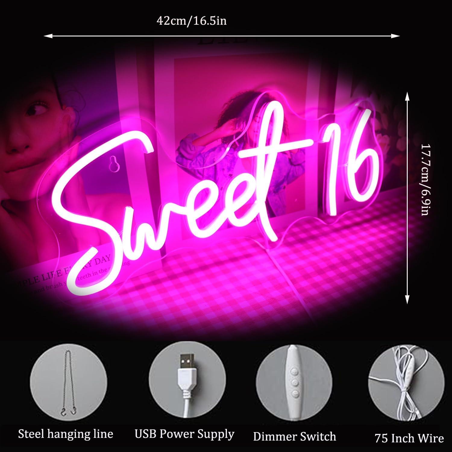 Luz Neon Rosa Dulce 16 QiaoFei con Regulador USB 41.91x17.78 cm