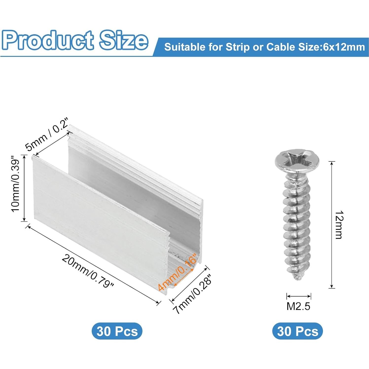 Soportes de Montaje para Luces LED PATIKIL, 30 Clips de Aluminio