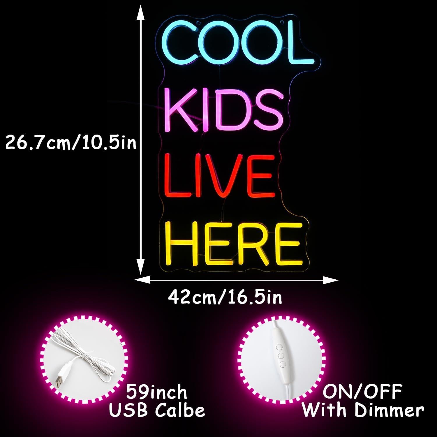 Letrero Neón Cool Kids Live Here LED Decoración Pared 42.9x28.7cm