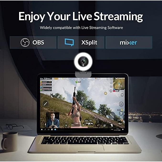 Webcam Angetube 1080P HD con Luz Ajustable y Micrófono Dual