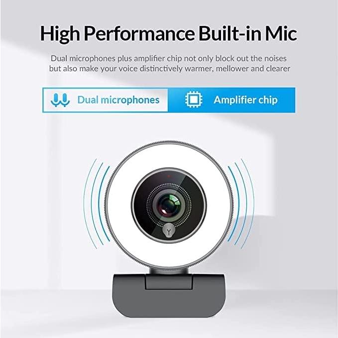 Webcam Angetube 1080P HD con Luz Ajustable y Micrófono Dual