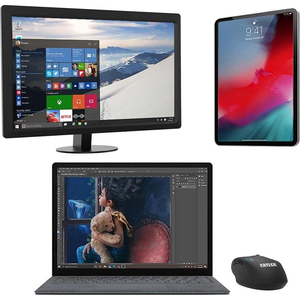 Mouse Inalambrico Bluetooth Arteck MD167, Negro, Ergonomico