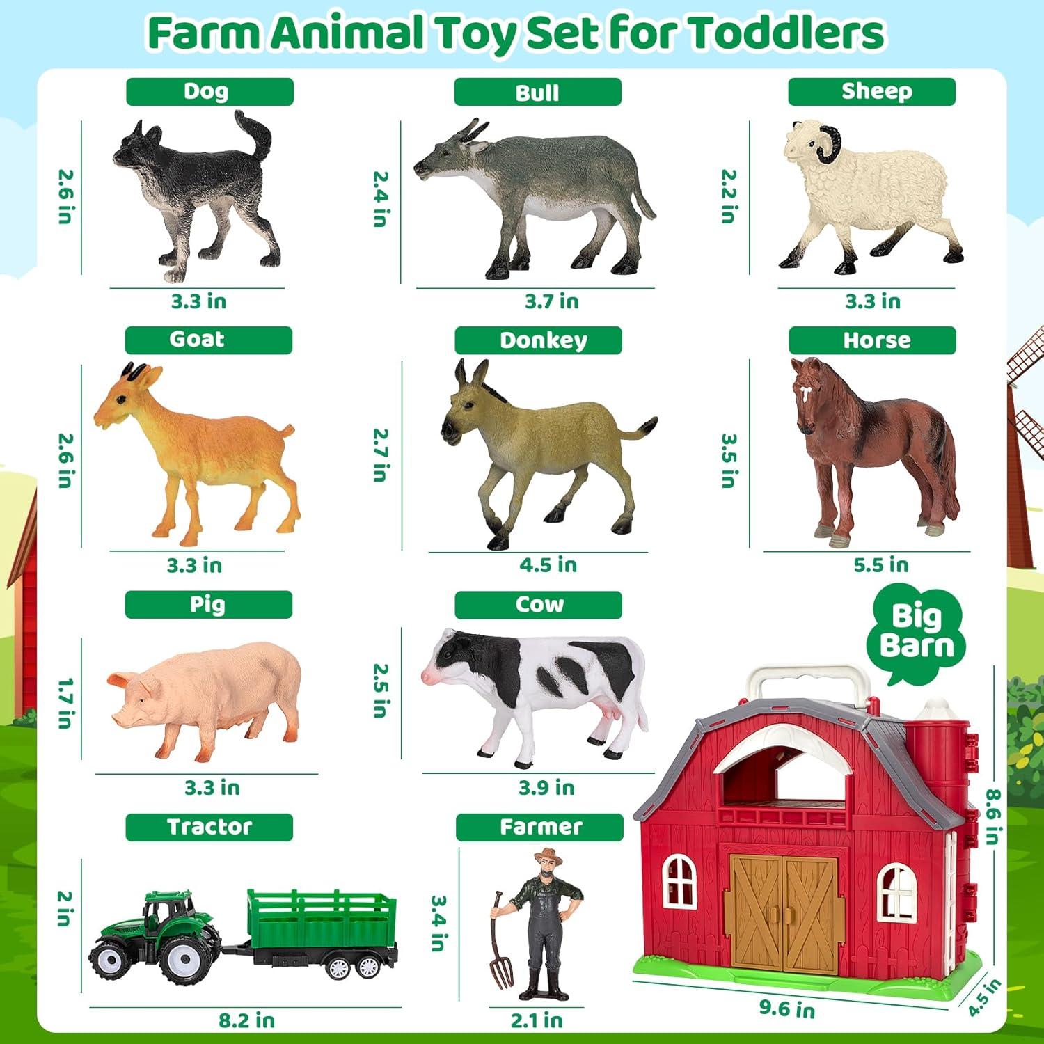 Juego de Granja Roja Ellinjan con Animales y Tractor 27,9 cm