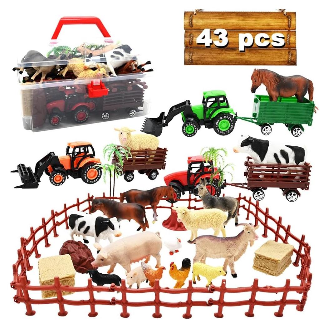 Juego de Granja Kimicare con 3 Tractores y 40 Figuras