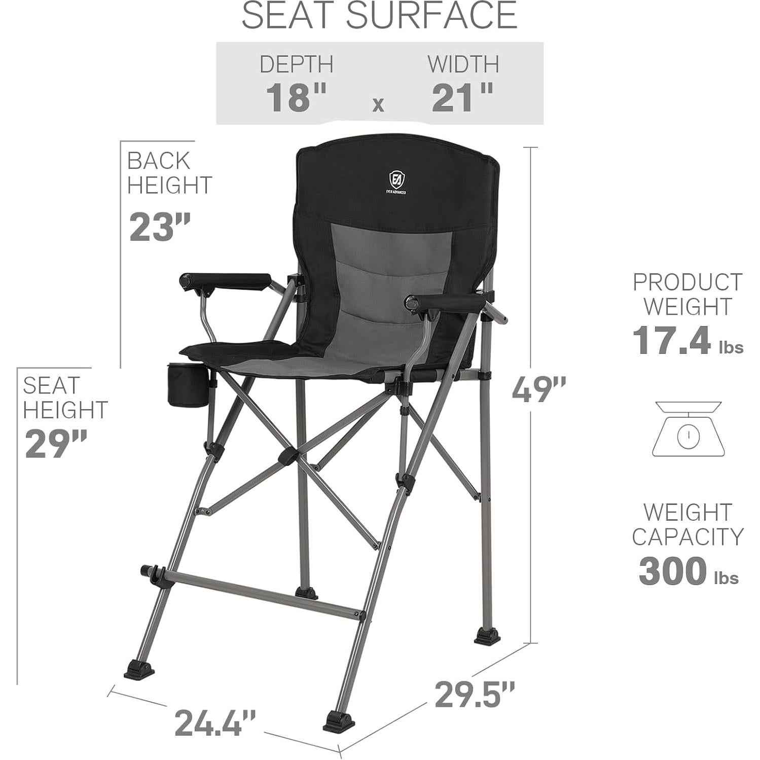 Silla de Camping Alta Plegable EVER ADVANCED con Porta Vasos