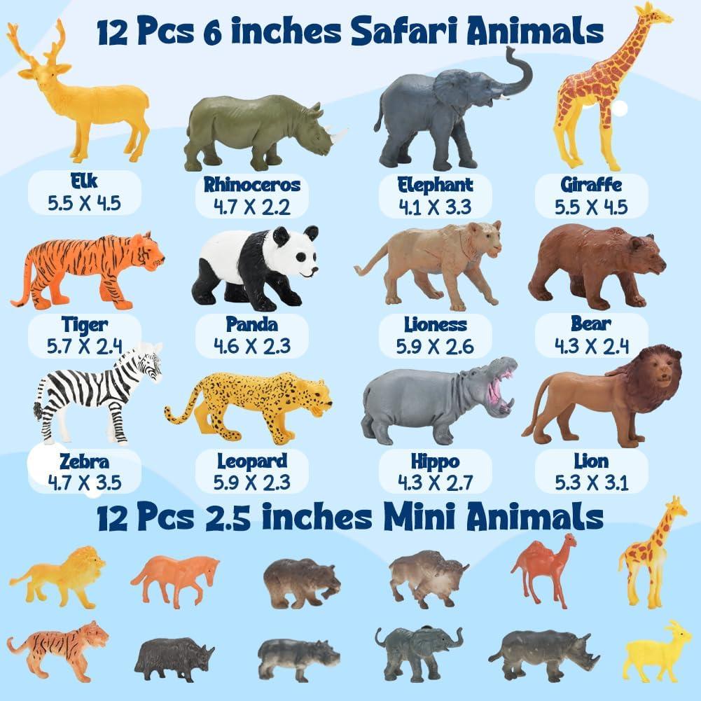 Set 24 Figuras de Animales Safari Jumbo Kimicare 25x19cm