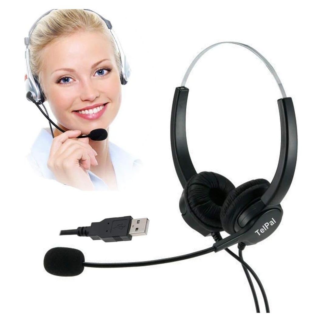 Auriculares USB TelPal UH500D con Micrófono y Cancelación de Ruido