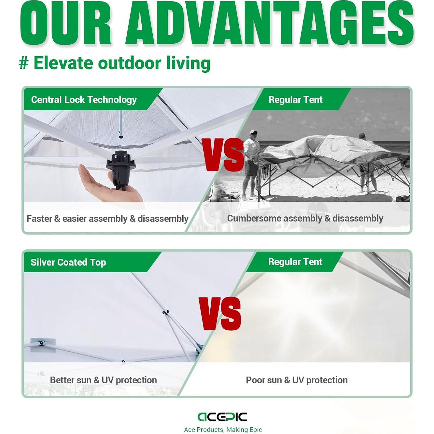 Carpa Plegable Acepic 10x10m con Pared Lateral y 6 Bolsillos