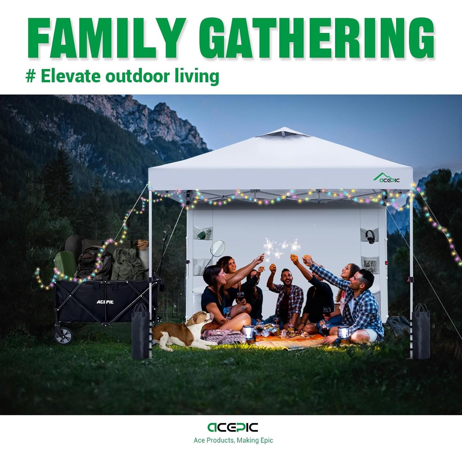 Carpa Plegable Acepic 10x10m con Pared Lateral y 6 Bolsillos