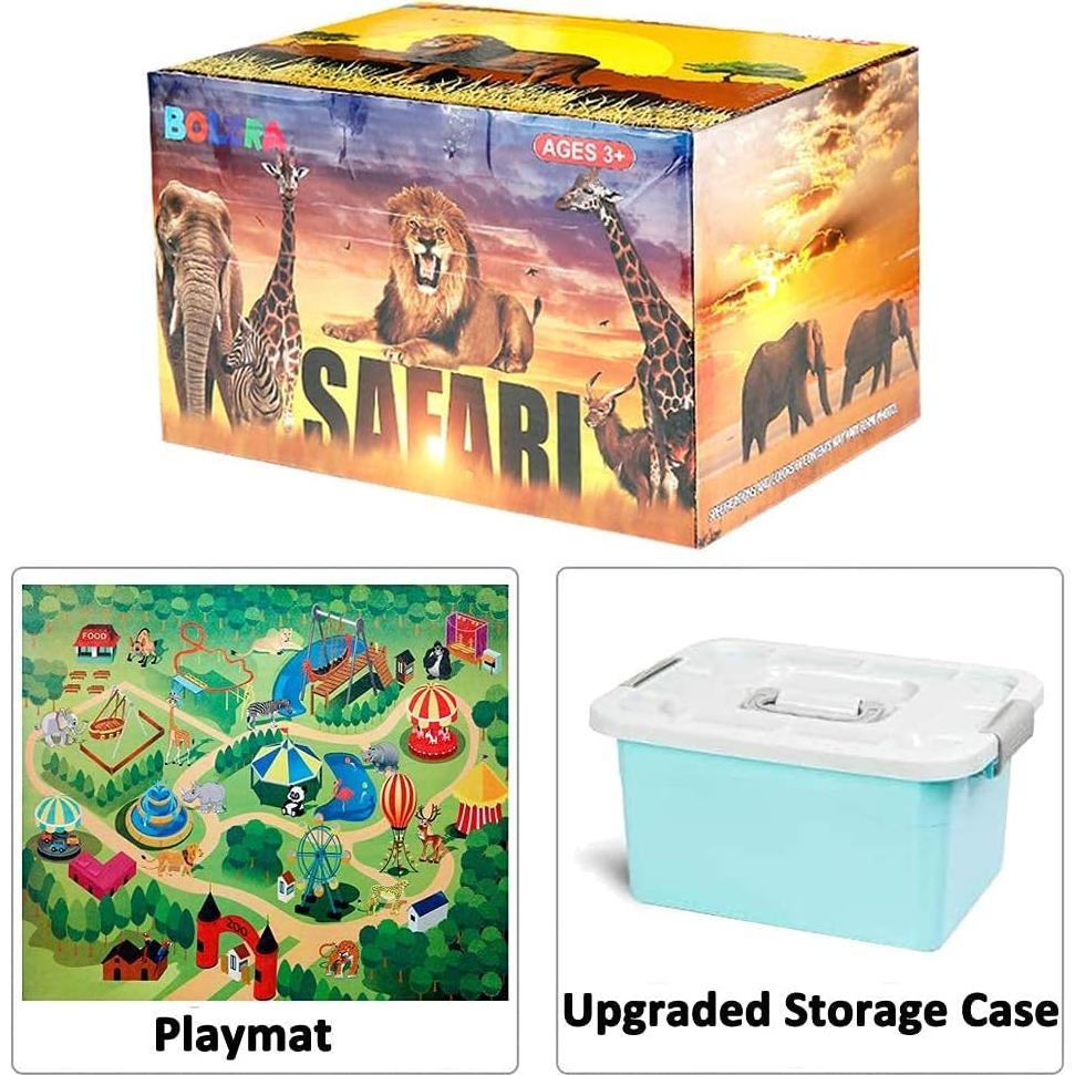 BOLZRA Juego de Animales de Safari 22 Pcs con Alfombrilla