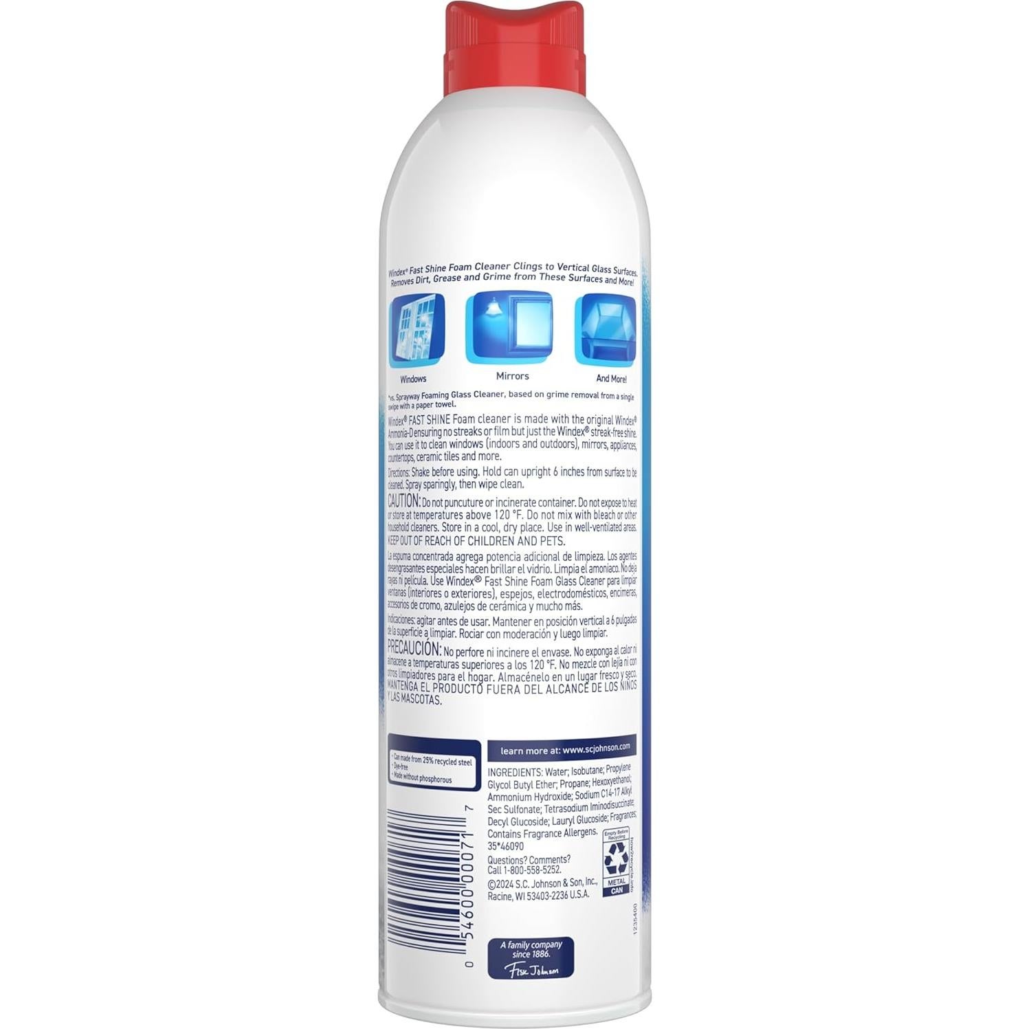 Limpiador de Vidrios Windex Fast Shine Foam 0.56 L Sin Goteo