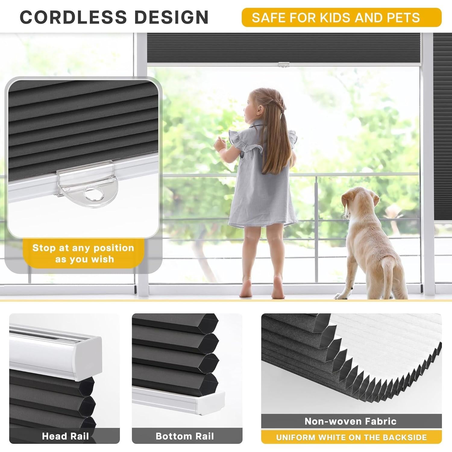 Cortinas Celulares Sin Cuerda LazBlinds 48x91 cm Opacas Negro