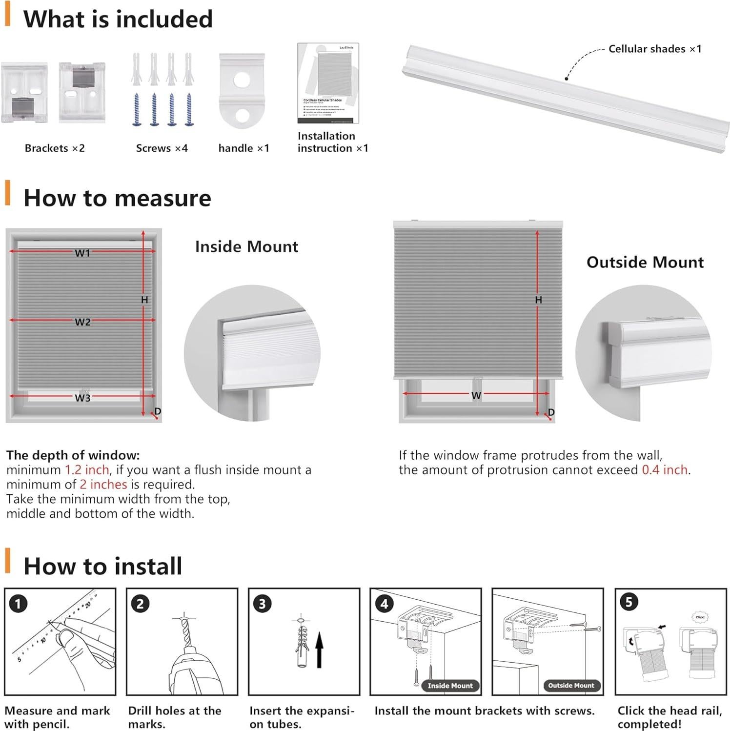 Cortinas Celulares Sin Cuerda LazBlinds 48x91 cm Opacas Negro