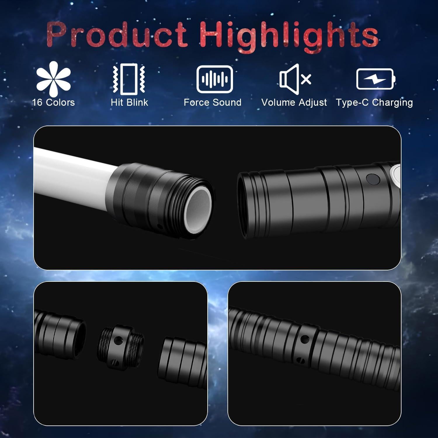 Sables de Luz Oueyes Tipo-C Doble Hoja 16 Colores 78,74 cm