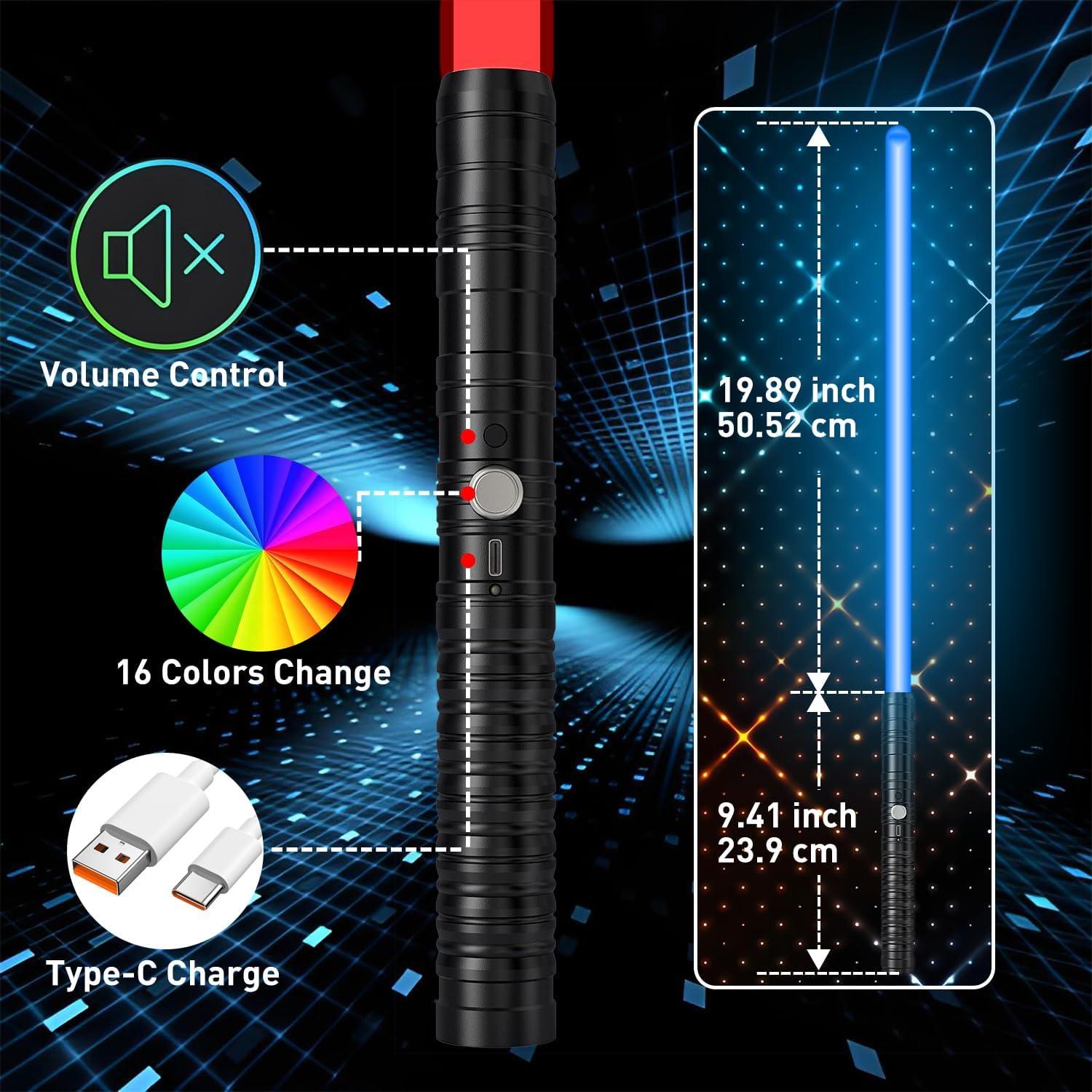 Sables de Luz Oueyes Tipo-C Doble Hoja 16 Colores 78,74 cm