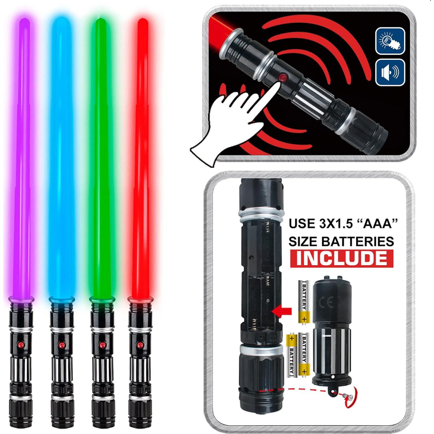 Paquete de 4 Sables LED Iluminados LESUTER, 4 Colores, Expandibles