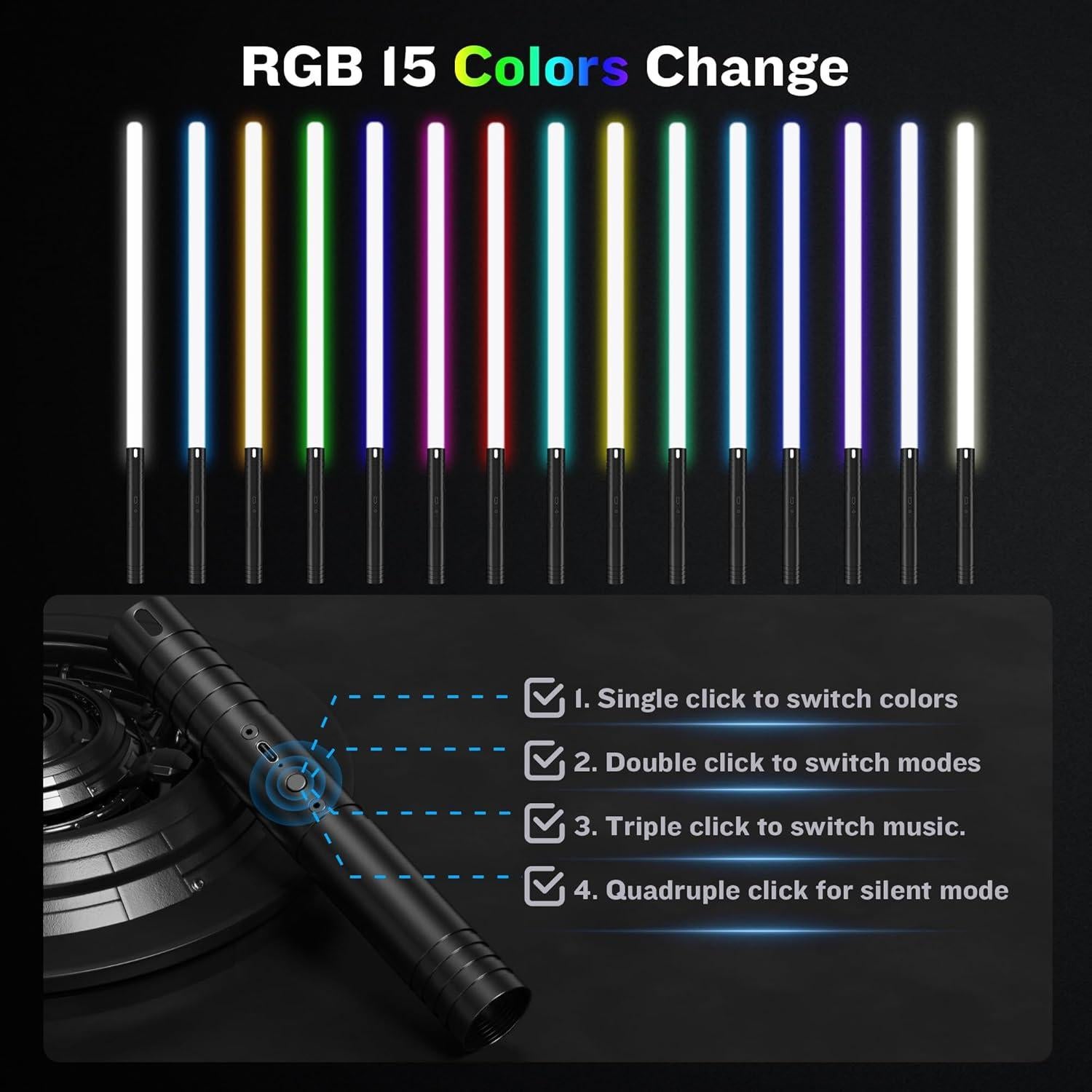 Paquete de 2 Sables de Luz LCMAOKE 15 Colores 4 Modos