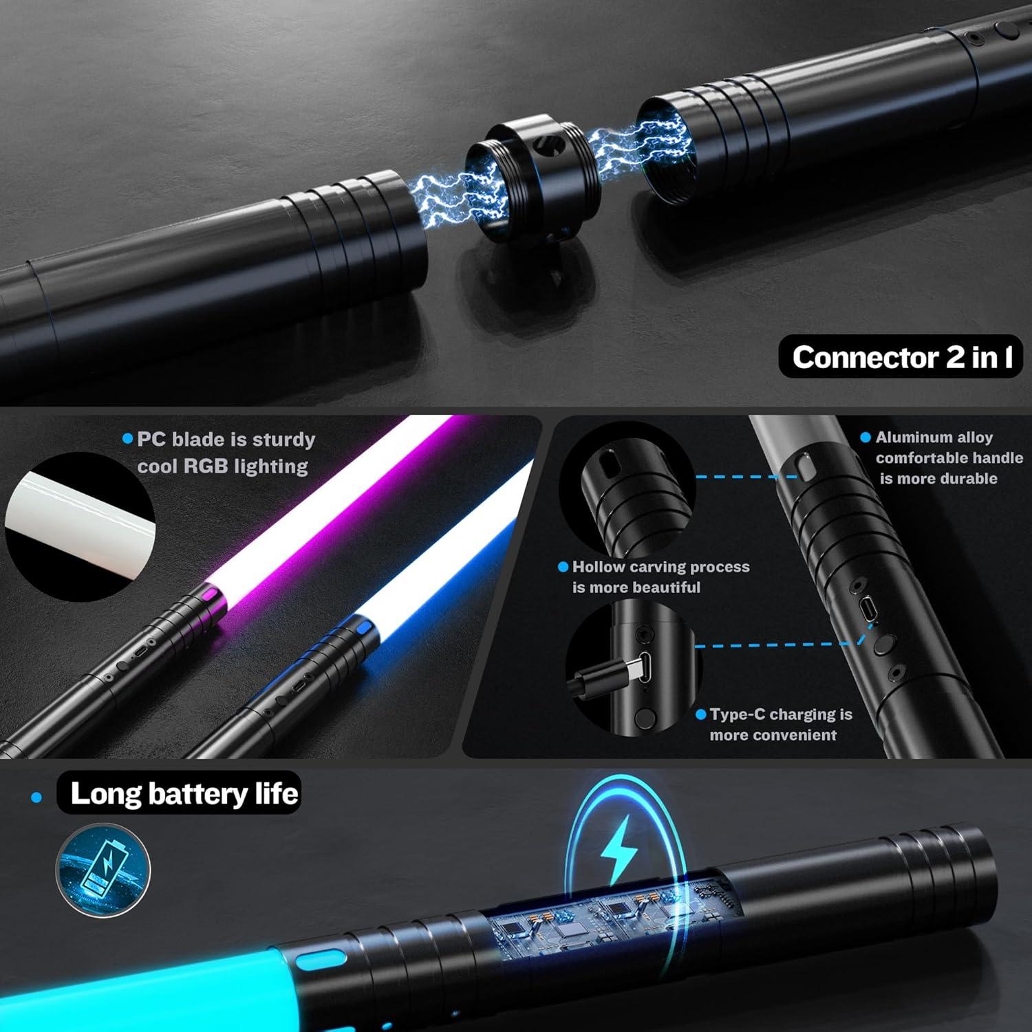 Paquete de 2 Sables de Luz LCMAOKE 15 Colores 4 Modos