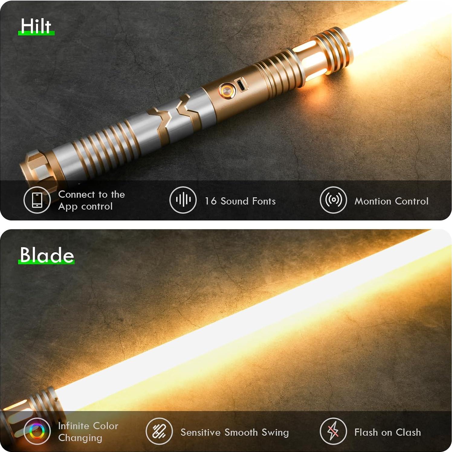 Sable de Luz CUSTOM SABER 116 cm Oro con Control de Movimiento