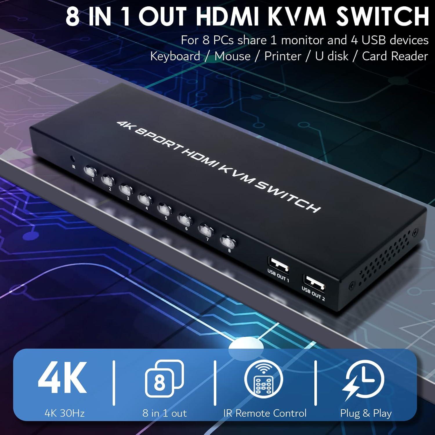 Interruptor KVM HDMI 8 Puertos TCNEWCL 4K@30Hz con Control Remoto
