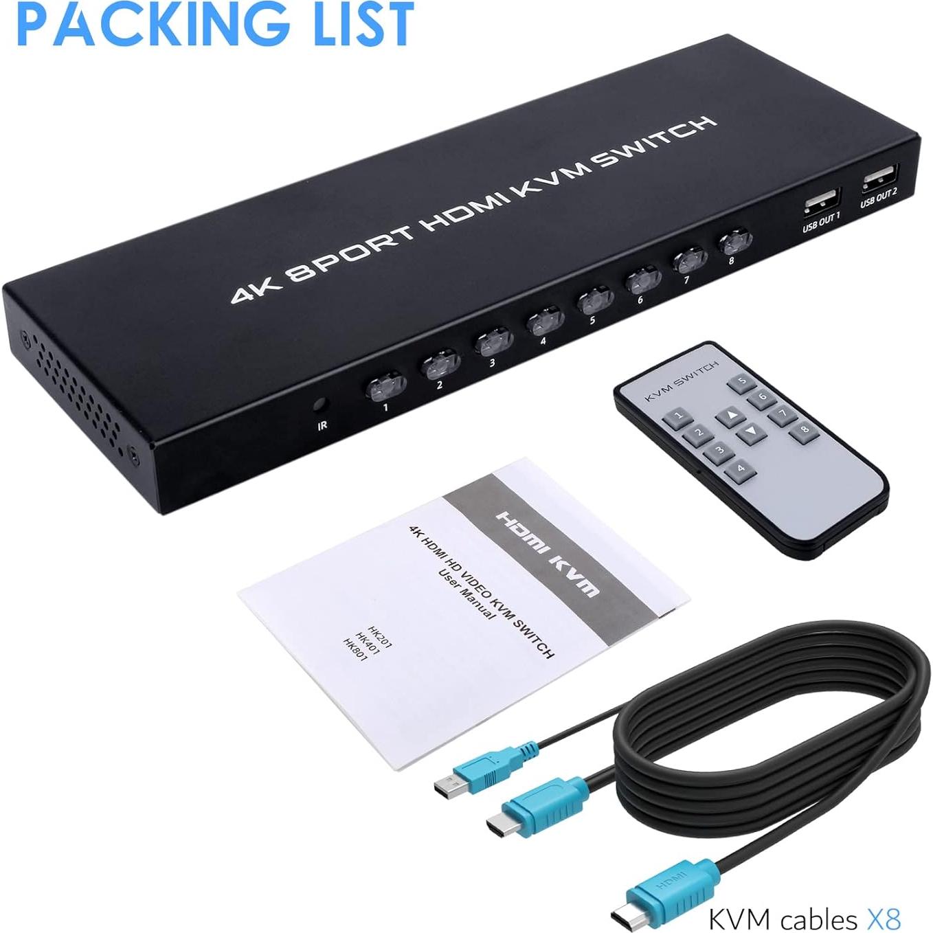 Interruptor KVM HDMI 8 Puertos TCNEWCL 4K@30Hz con Control Remoto