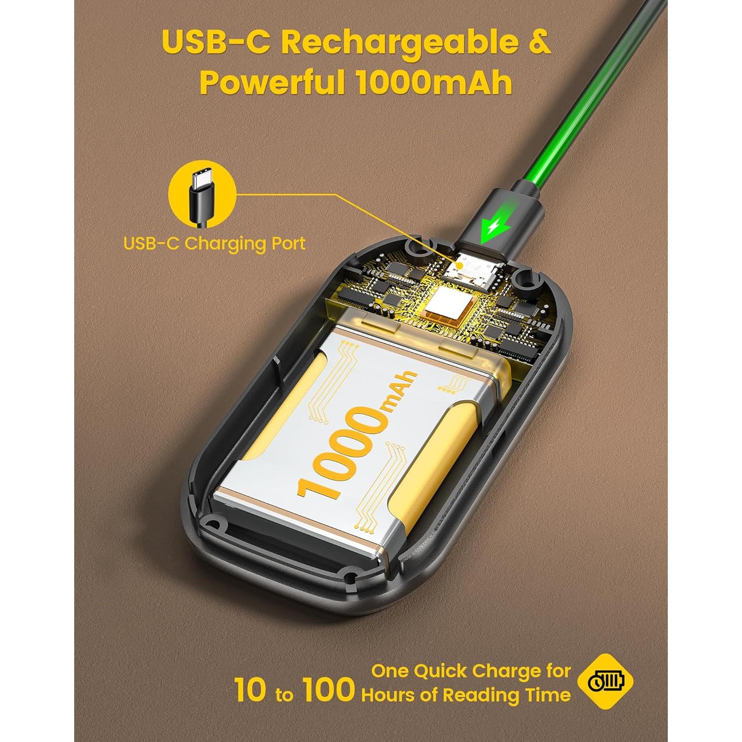 Luz de Libro Tri-Head Glocusent Recargable 1000mAh 3 Colores